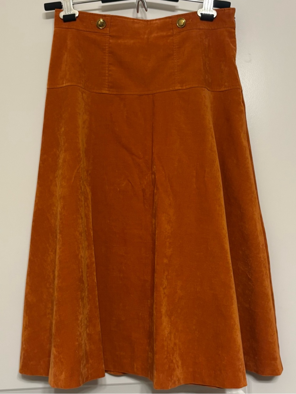 A-Line Velvet Midi Skirt in Rust